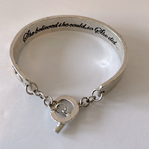 Premier Designs Jewelry - Premier Jewelry Silver Toned Bangle Bracelet with “T” Closure
